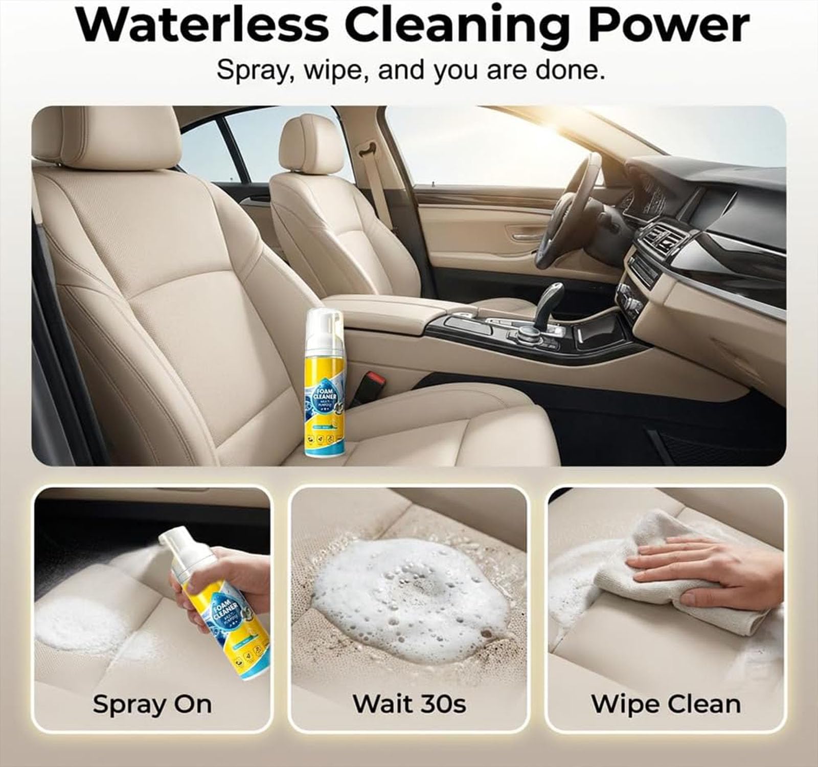 Limpiador de espuma multienzima 4 en 1 de 150 ml, spray de limpieza profunda multiuso para interior de automóvil, limpiador de espuma sin enjuague, para grasa de cocina (1PC)