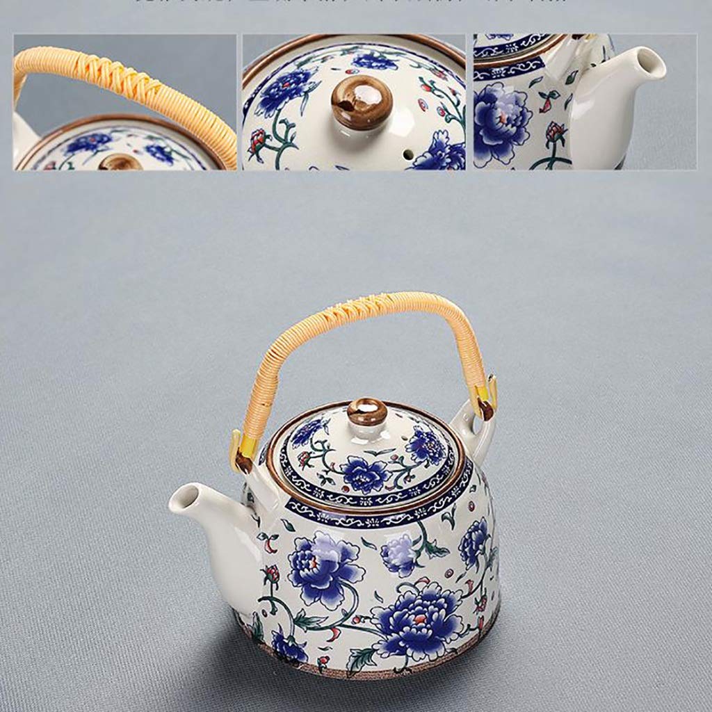 Set da tè Teiera in Ceramica Travi Cinesi Casa retrò Bottiglia d'Acqua Fredda Blu e Bianca Vassoio da tè Secco Kungfu Semplice Set da 8 Pezzi(B
