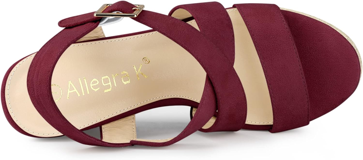 Allegra K Women's Espadrilles Platform Slingback Burgundy Wedges Sandals 7.5 M US - Image 5