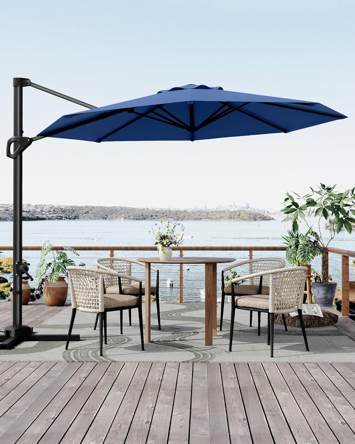 10FT Patio Umbrella With Base Included, Outdoor Heavy Duty Offset Hanging Umbrella, 360 Degree Rotation, Easy Tilt Adjustment, Aluminum Frame, Perfect for Backyard, Garden, Pool And Deck