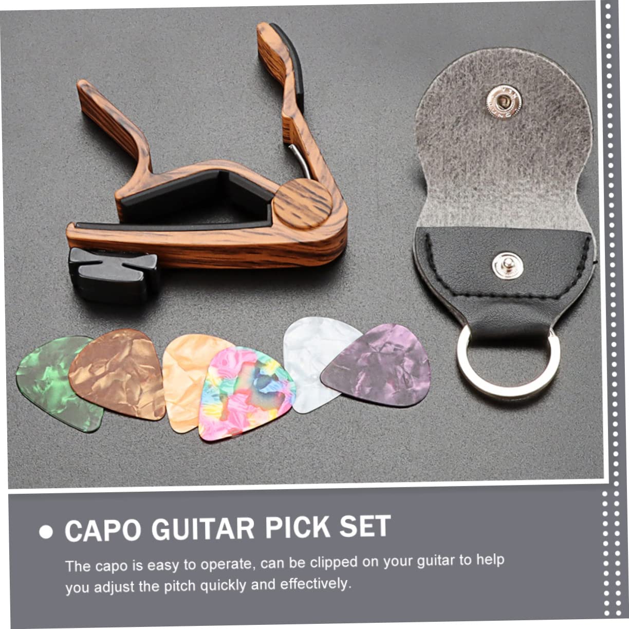 Toyvian 5sätze Gitarre Plektren Set Mit Kapodaster Teiliges Zubehörset Für Akustik Gitarre Mandoline Ukulele Bass Und Banjo Inkl Plektrenhalter Für Musiker Und Geschenkideen