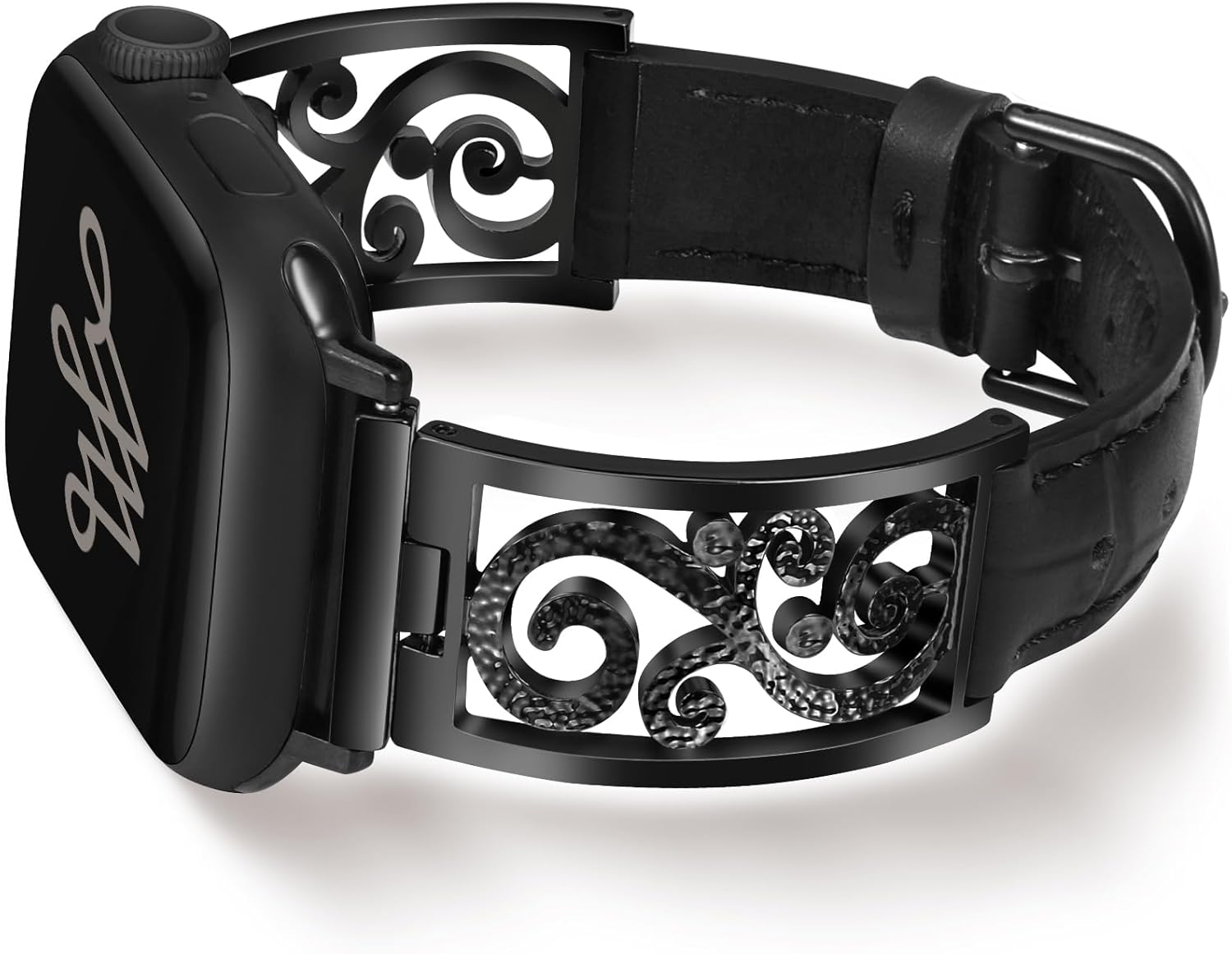 Wearlizer Slim Leather Band Compatible with Apple Watch Bands Women 41/40/38/42/44/45/46/49mm, Dressy Fancy Thin Designer Vintage Filigree Strap for iWatch Series 11 10 9 8 7 6 5 4 3 SE/Ultra 3 2 1