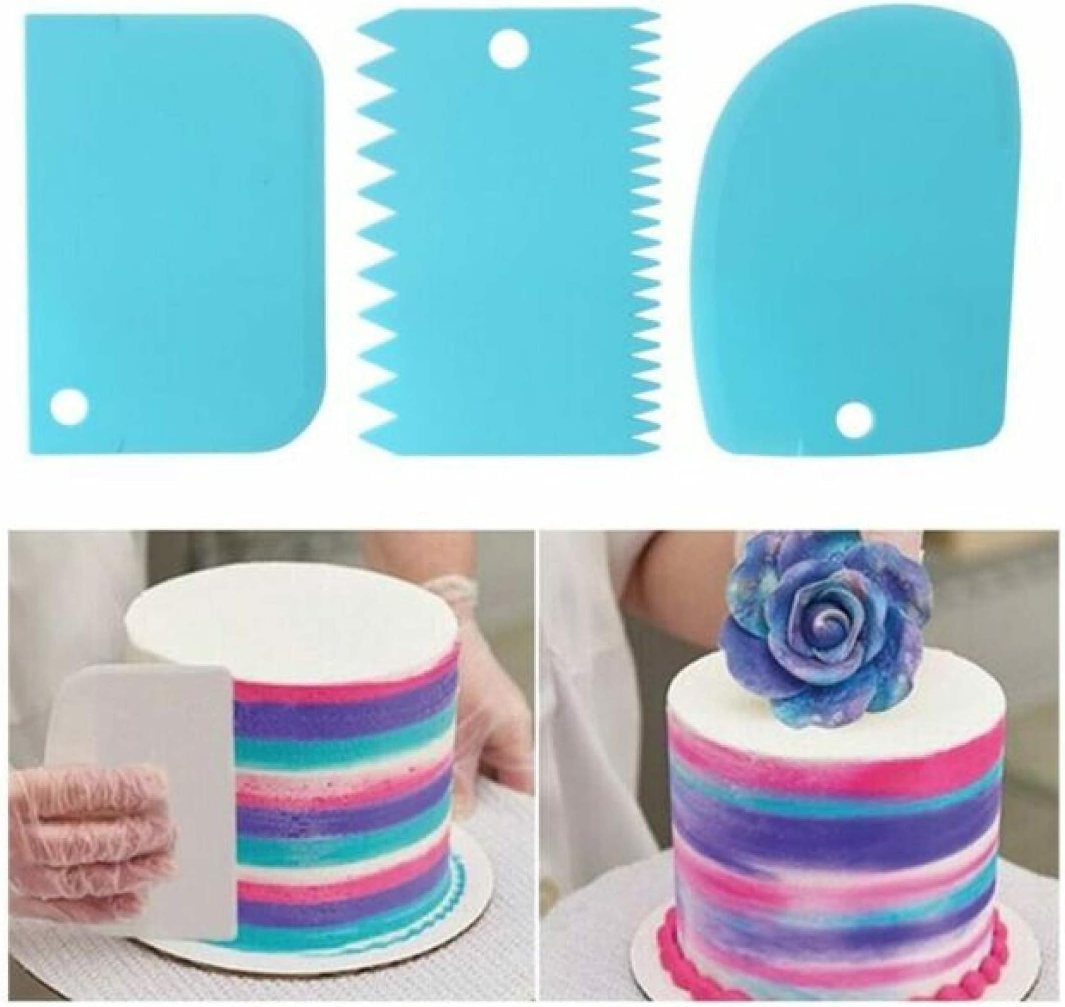 Taj 3pcs/Set Plastic Dough Bench Scraper Cake Cutter, Chopper, Smoother Icing Fondant Cake Decorating Pastry Baking Tool (Color May Vary)