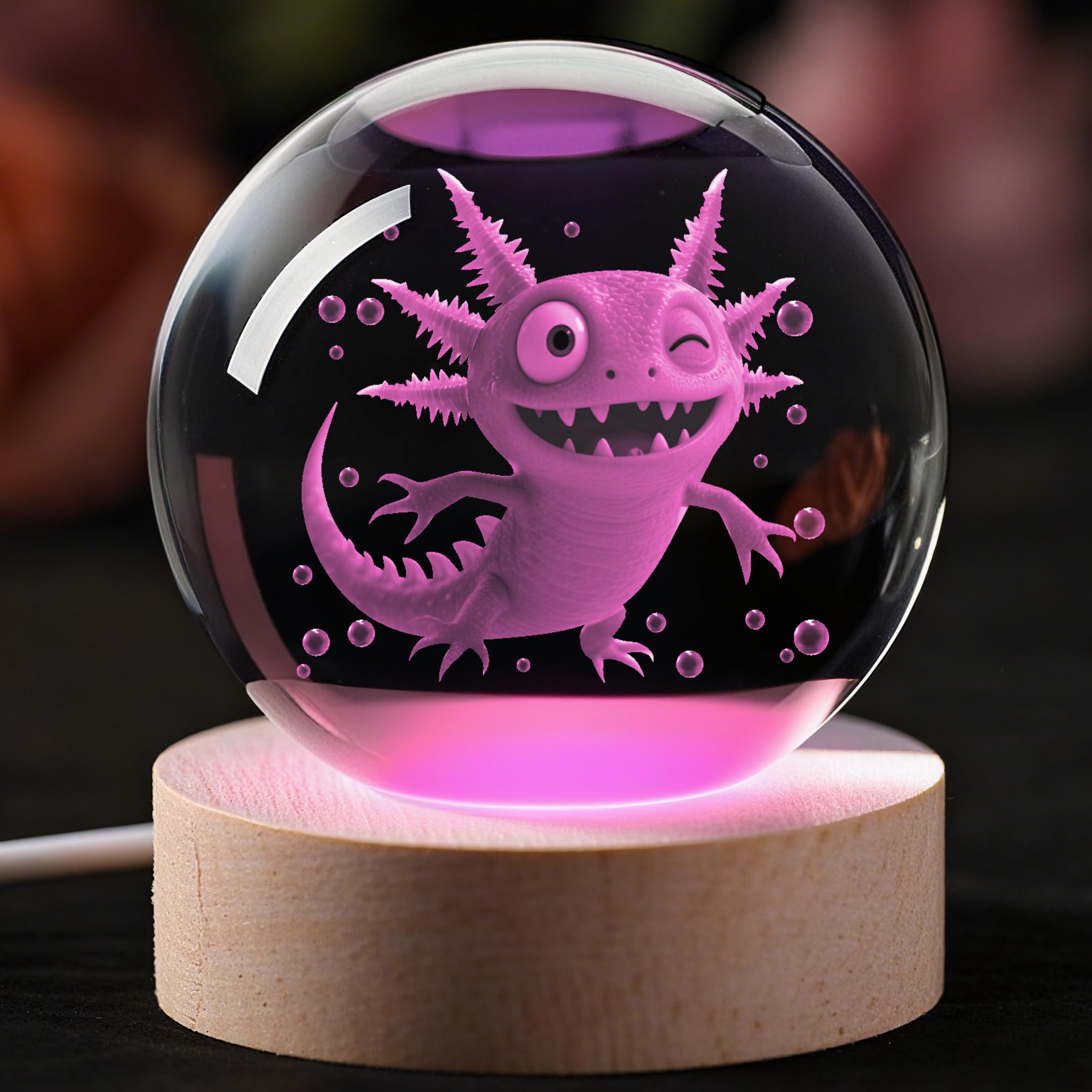 3D Axolotl Crystal Ball Night Light 2.36 inch