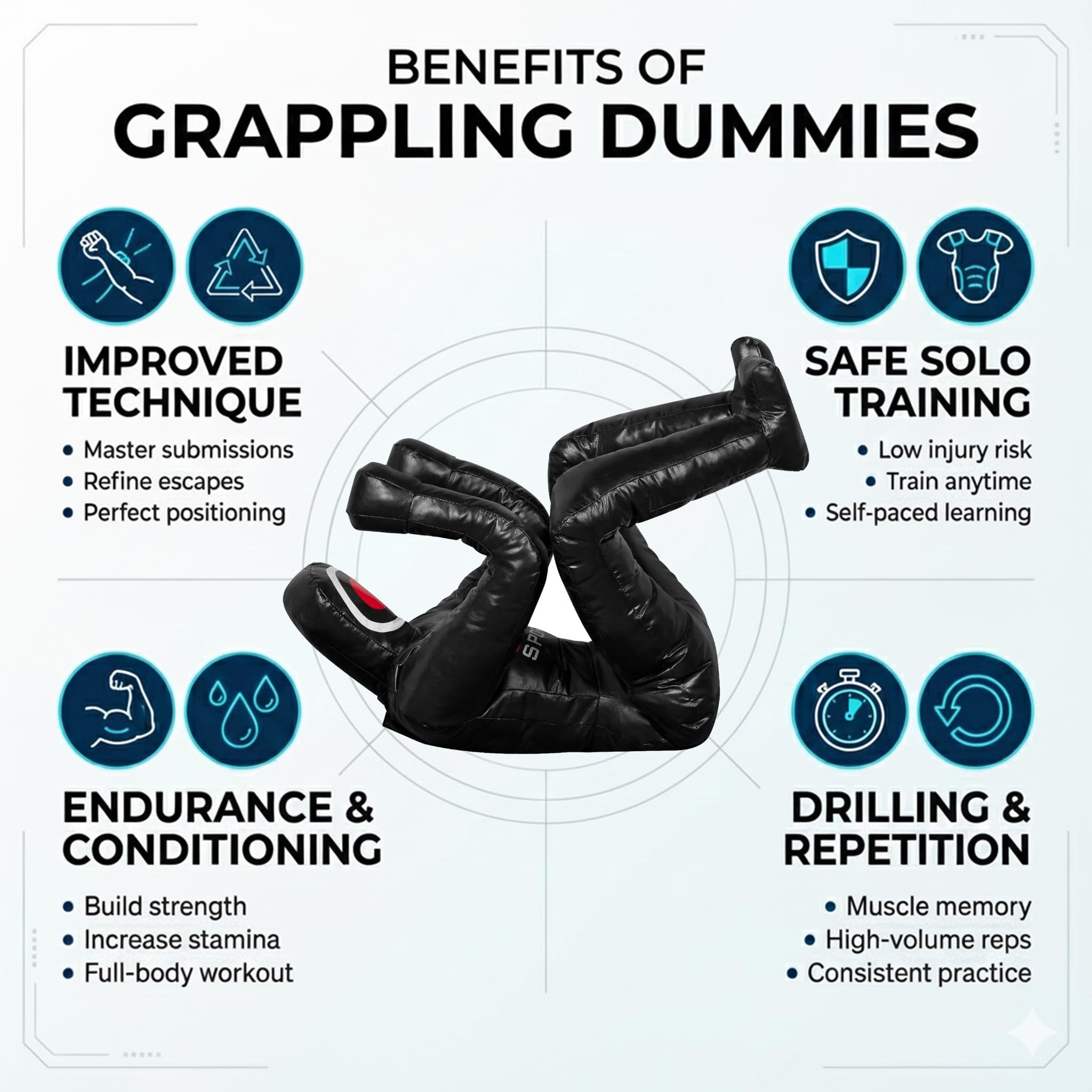 RTX MMA Grappling Dummy Judo Punching Bag Wrestling Dummy Defensive Position Brazilian Jiu Jitsu Submission Self Defense Training Vinyl Fabric - 180 cm | Unfilled