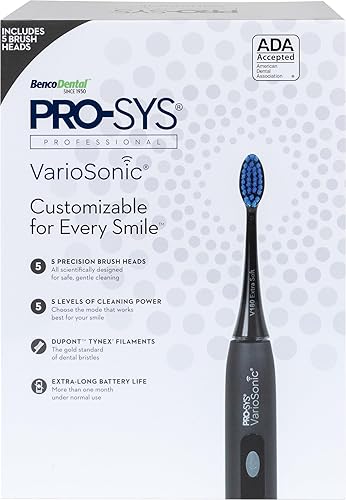 PRO-SYS VarioSonic - Cepillo de dientes eléctrico recargable, aceptado por ADA Cepillo de dientes inteligente sónico (negro)