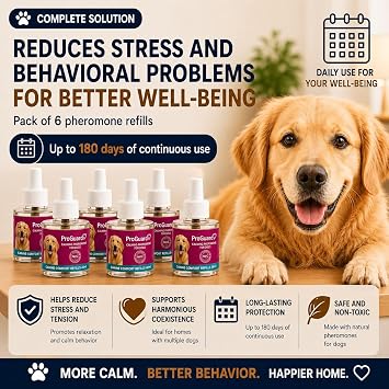 ProGuard Dog Calming Diffuser Refill 6 Pack Cat Calming Pheromone Diffuser Refill Dog Plug in Pheromones Cat Stress Diffuser Dog Pheromones Calming for Dogs Anxiety and Stress 48ml Vial-180 Days