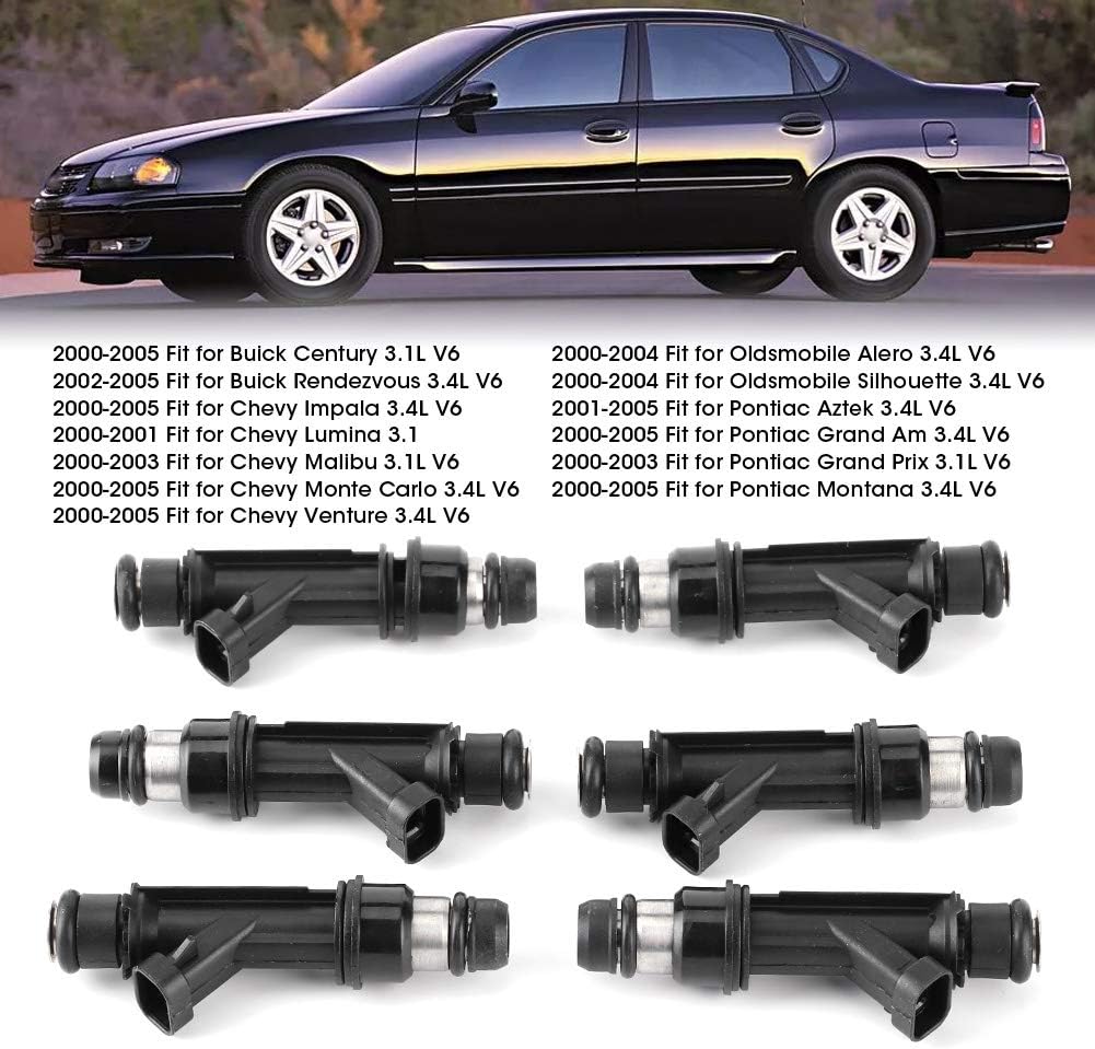 6pcs V6 Engine Fuel Injector Set, Part Number: 25323971, Interchangeable with Part Numbers: 25323972, 12586551, 12586554, 25322180, 17123966, FJ318. Compatible with Buick, 2000-2005