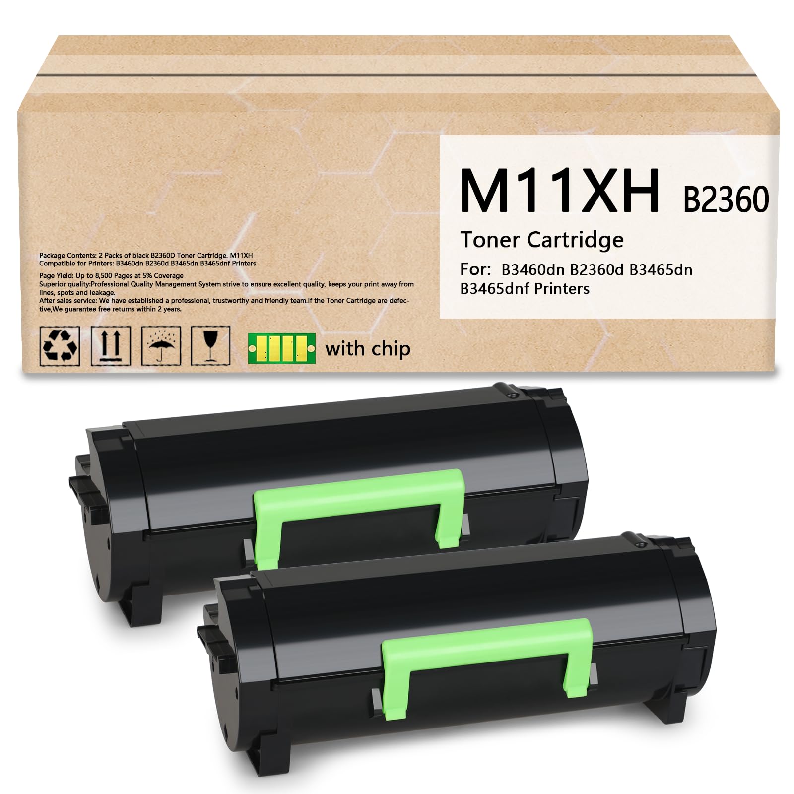 B2360 Toner Cartridge Black High Yield-8500 Pages (M11XH Toner) Replacement for Dell B2360dn Toner B2360d B3460dn B3465dn B3465dnf B3465dnf MFP