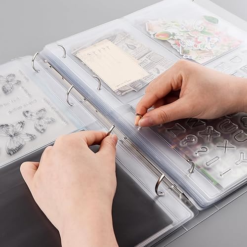 Miniatura 5 de Carpeta de almacenamiento A4 con 4 anillas para almacenamiento de troqueles y sellos, protectores de páginas, organizador de insertos para 4