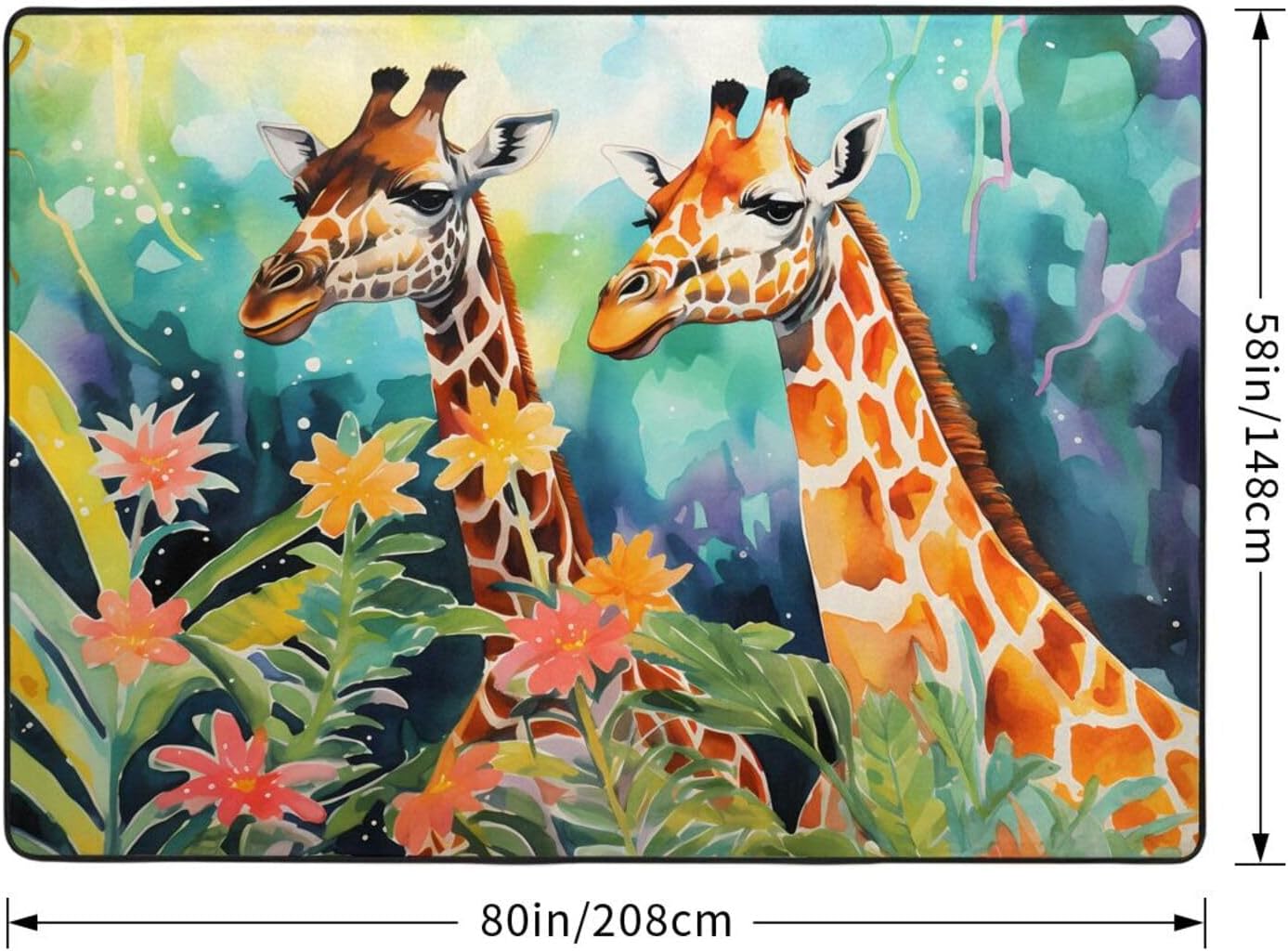 Fellow Giraffe Printed Floor mat 80x58 inches, Non-Slip Decorative Carpet for Bedroom and Living Room
