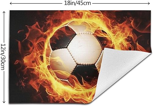 Miniatura 2 de 6 PCS PVC Placemats Set Place Mats Burning Football Non-Slip Weave Place Mats 12" x 18" Farmhouse Table Mat Set for Family Dinners Wedding Parties