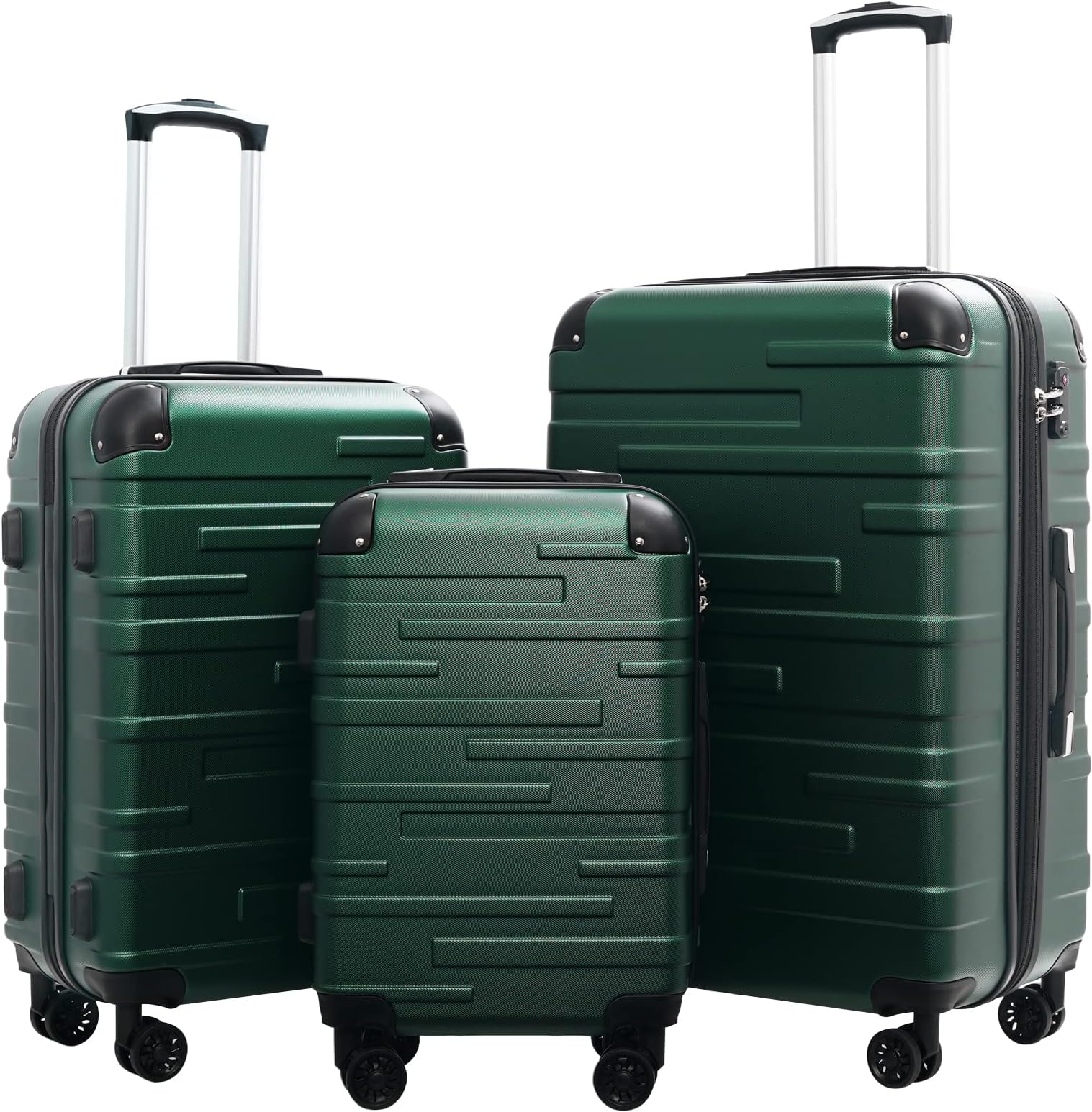- Hardside Luggage 3 Piece Set with TSA Lock, Spinner Wheels, Telescopic Handle, Lightweight Travel Suitcases (Dark Green, 3 piece set)
