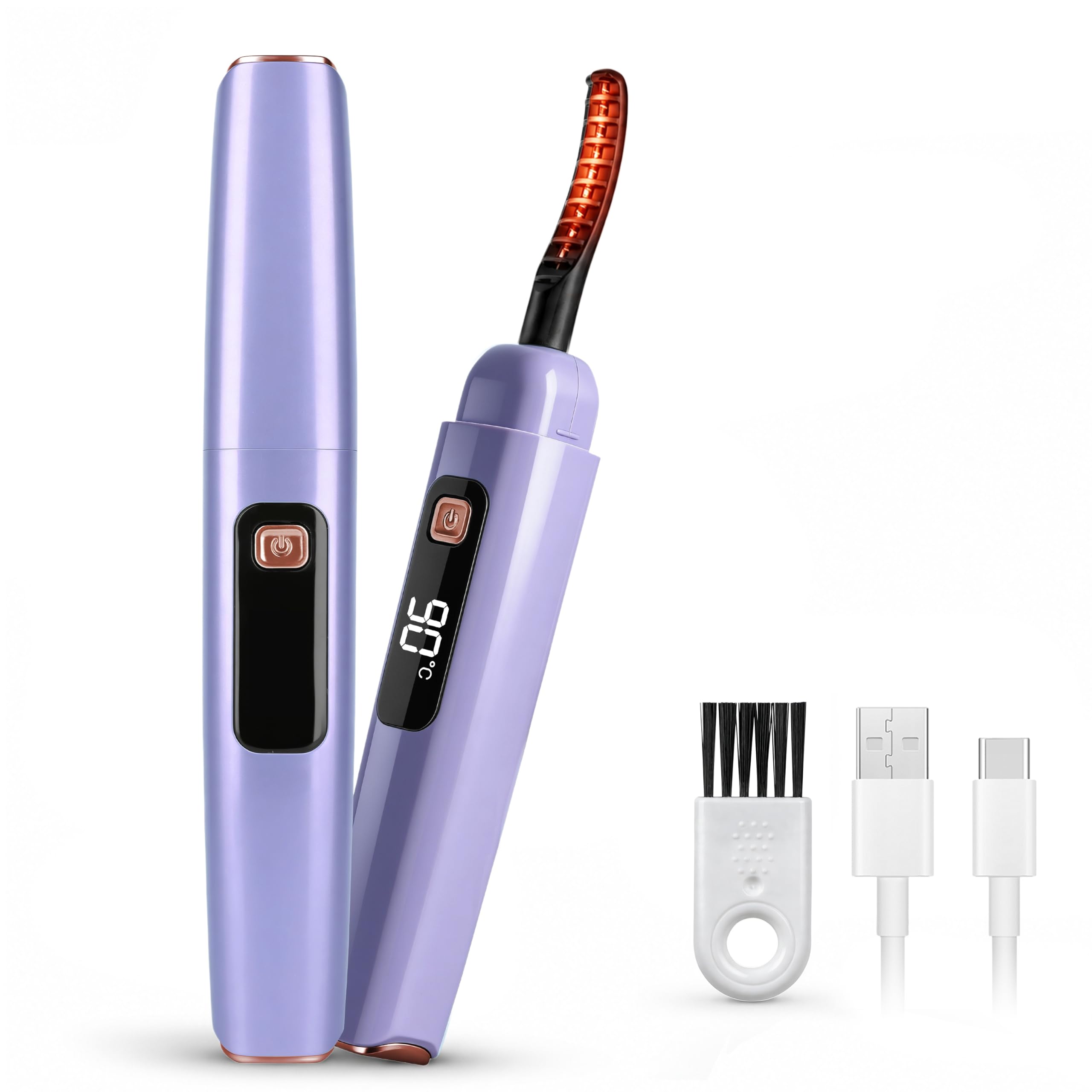 Recourbe-Cils Chauffant S800, LED, 6 Niv, USB-C, Violet/Or Rose | Obtenez une courbure parfaite et durable en 10s grâce à ce recourbe-cils chauffant à 6 températures et rechargeable USB-C.