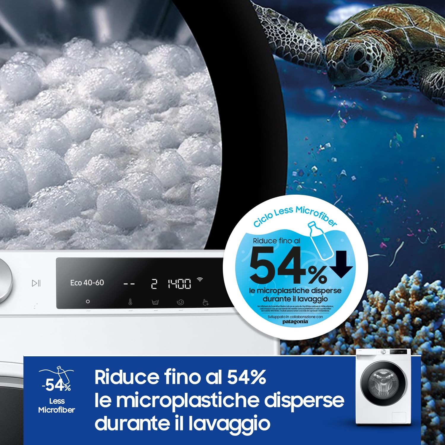 Samsung Lavatrice AI Control WW90DG6U25LE/U3 Libera installazione, 9 Kg, 1400 RPM, Wifi, Ecolavaggio Rapido 39', Vapore, Carica Frontale, 60l x 85h x 55p cm
