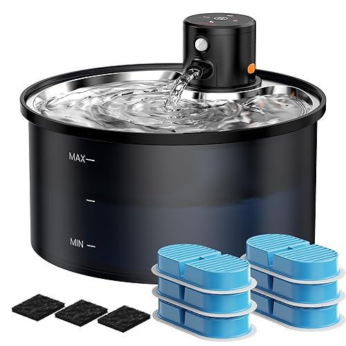 Battery Operated Cat Water Fountain: Wireless Pet Fountain Stainless Steel with Filter - 108oz/3.2L Cordless Cat Dispenser with Motion Sensor Rechargeable Automatic Drinking Fountains for Cats Indoor - Cat Fountain with 9 Filters