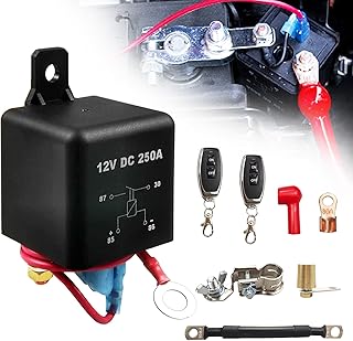 Remote Battery Disconnect Switch Upgraded Kill Switch for Camper Marine Truck Trailer RV DC12V 250A Anti Theft Prevent Battery Drain with 2 Keys (Black Negative Wire at The Bottom)