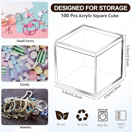 Miniatura 8 de Tuanse 120 cajas de acrílico con tapa, caja de acrílico pequeña transparente, cubo cuadrado de plástico con tapa, mini recipientes de 2.2 x 2.2 x