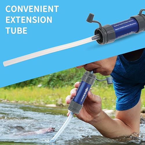 Miniatura 4 de Sistema de filtración de agua al aire libre Filtro de agua Purificador de paja con bolsa para beber para preparación de emergencia Camping Viajar