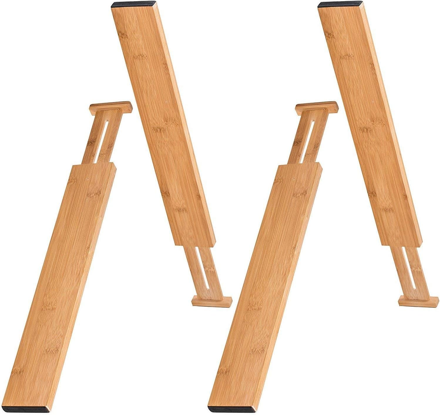 Short Size 100% Natural Bamboo Adjustable Kitchen Drawer Dividers (13.5" - 17.5") For Small Drawers. Set of 4.