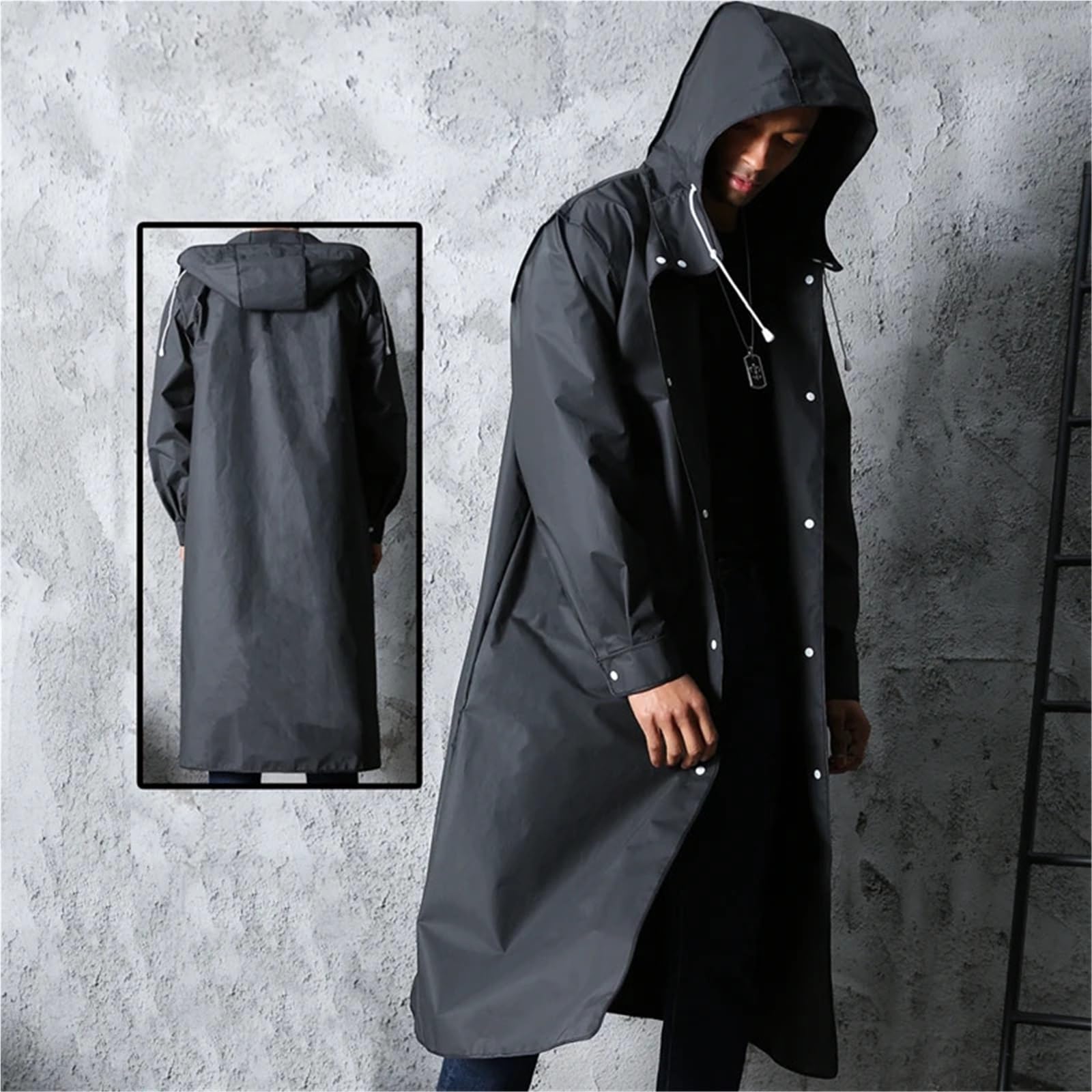 Chubasquero Negro for Adultos, Impermeable, Largo, for Mujer y Hombre, con Capucha, for Actividades al Aire Libre, Senderismo, Viajes, Pesca Escalada, Grueso para Actividades al Aire Libre