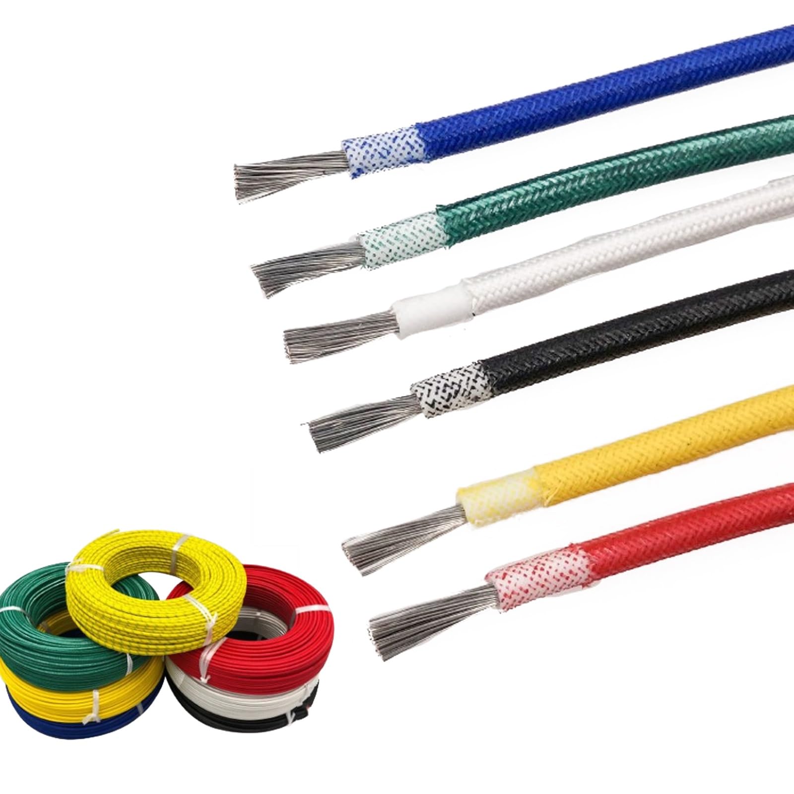 Alambre eléctrico de alta temperatura Calor, Alambre de cobre estañado trenzado silicón 10-22AWG -65°C a 300°C multicolor(25ft,20AWG)