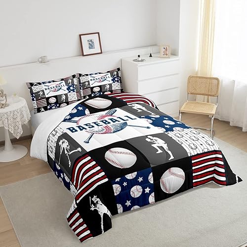 Miniatura 4 de Juego de ropa de cama individual de béisbol deportivo para niños y adolescentes, juego de edredón de atletas de béisbol para niños, juego de edredón