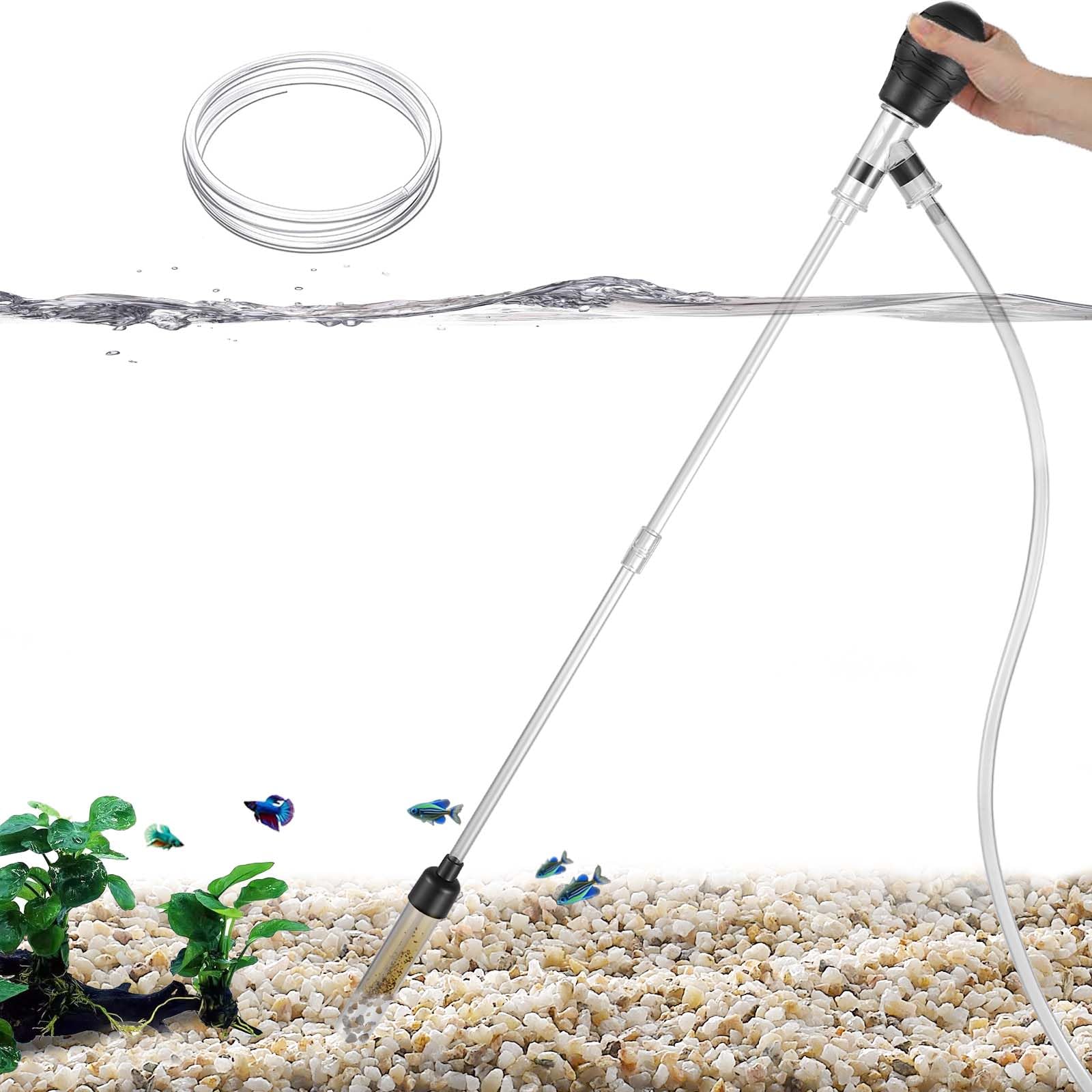 Carefree Fish Petit nettoyeur de gravier d'aquarium 1,8 m, changeur d'eau en silicone, airbag, longueur réglable ABS (pour réservoir de 1,8 à 2,9 l)