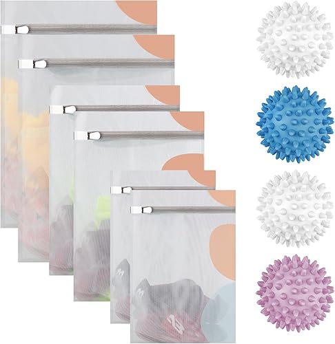 10 bolsas de lavandería reutilizables de malla para lavandería y bolas de secadora de lavandería para lavadora, bolsas de lavado de ropa delicada,