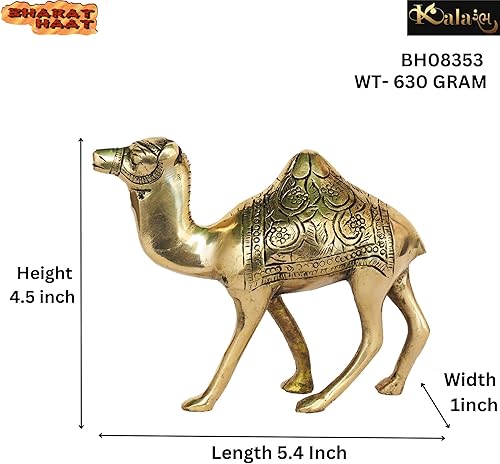 Miniatura 6 de Camello de latón para decoración de mandir en casa, oficina, artículos de regalo, arte coleccionable, artesanía, amarillo, 5.4 x 1 x 4.5 pulgadas