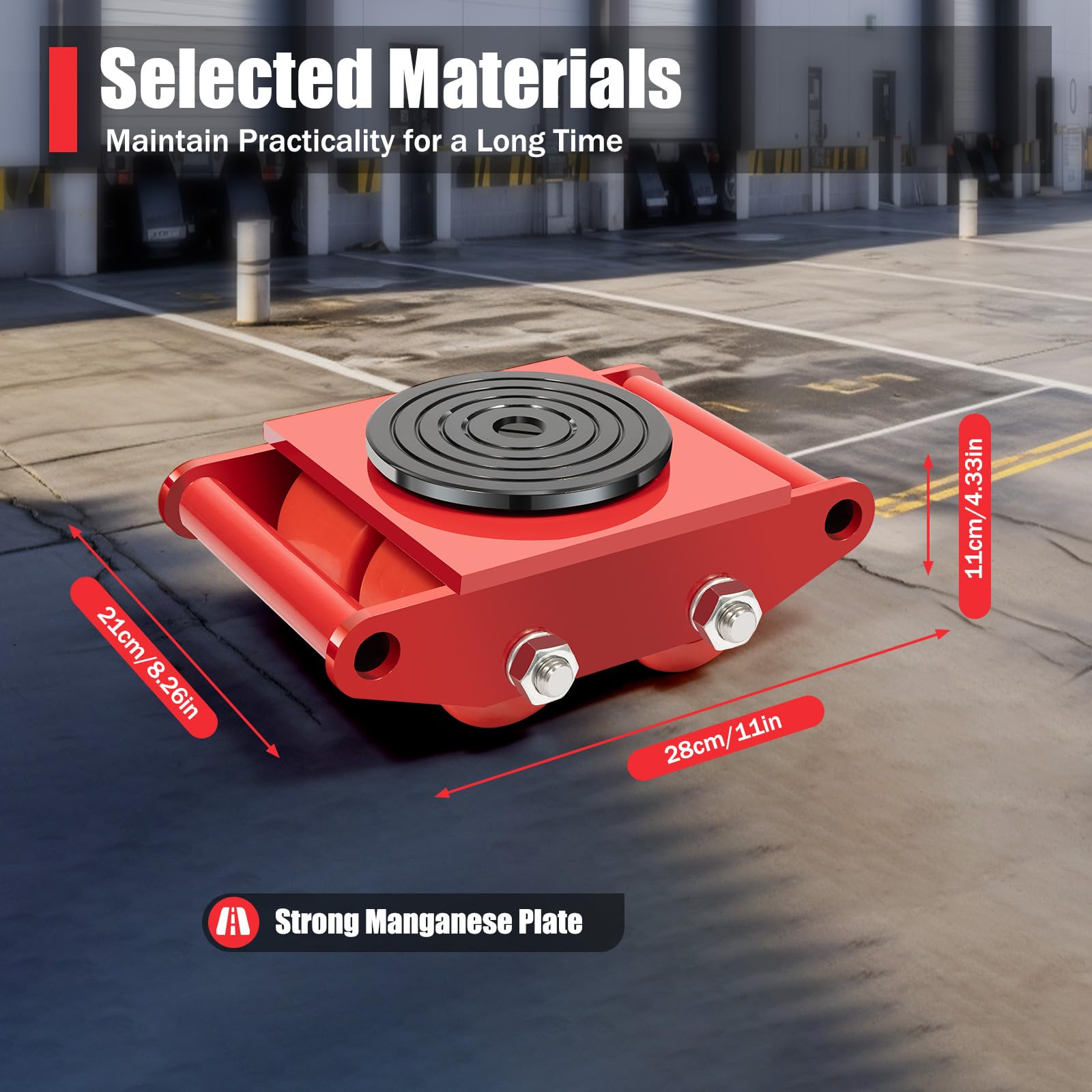 6 * Panzerrollen Roller Transportfahrwerk, Maschinentransport Industrieroller mit 4 PU-Richtungsräder Roller Drehplatte Möbeltransporthilfe Transportroller (6T Rot)