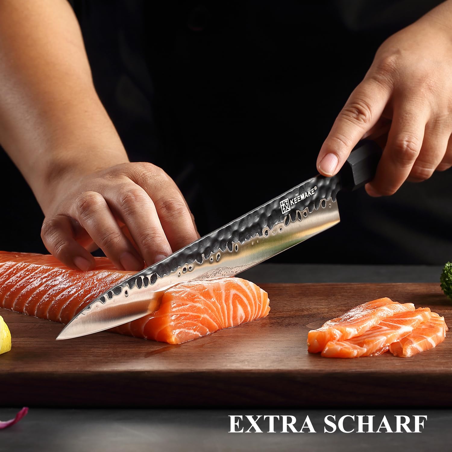 KEEMAKE Profi Sushi Messer 25 cm – Japanisches Sashimi Klingen-Extra Scharf – Yanagiba Fischmesser & Filetiermesser aus Hochkohlenstoffstahl – mit Holzgriff und Geschenkbox, vatertagsgeschenk