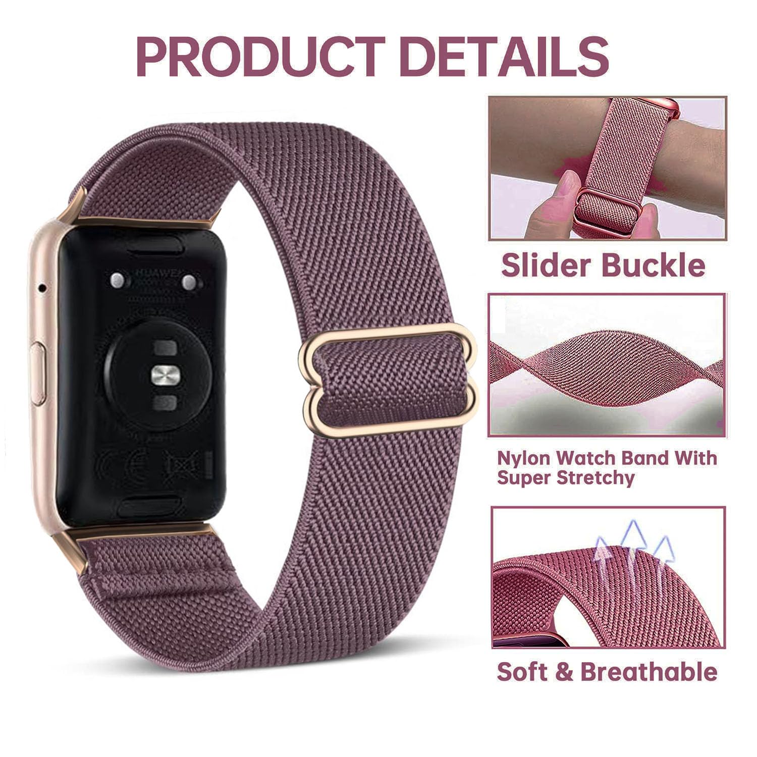 TUCOMO Elastic Nylon Strap Compatible with Huawei Watch Fit 2 Active/Elegant/Classic, Loop Stretchy Replacement Strap for Huawei Watch Fit 2 Men Women - Image 4