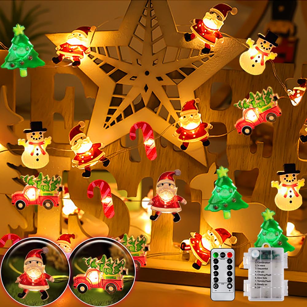Luces Navidad Guirnalda Exterior, 6M 60 Luces LED Pilas Impermeable Decoracion Navidad de Papá Noel, 8 Modos Luces de Navidad Exteriores Interior Cadena de Luces Hadas para Fiesta,Navidad,Jardín