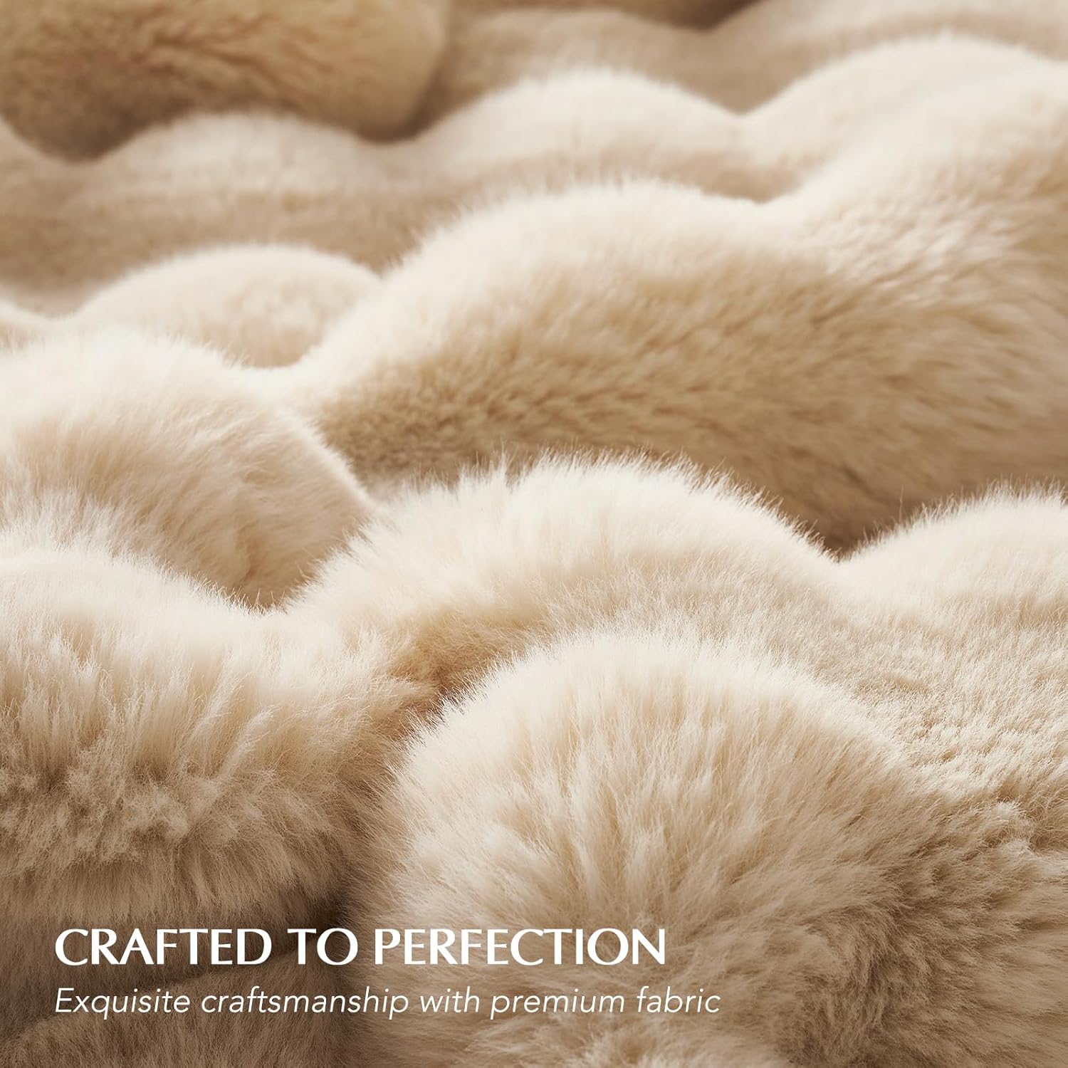 EverGrace Ultra Soft Luxury Fluffy Faux Rabbit Fur Throw Blanket, Thick Warm Bubble Throw for Bed, Cozy Plush Reversible Blankets for Couch, Chair, Sofa, Cream, 80x90 Inches - Image 4