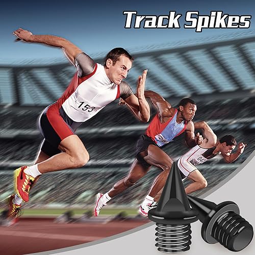 Miniatura 13 de JULMELON Picos de acero al carbono de 1/4 de pulgada, 60 picos de carbono más ligeros con llave de punta para zapatos de pista, carreras de campo