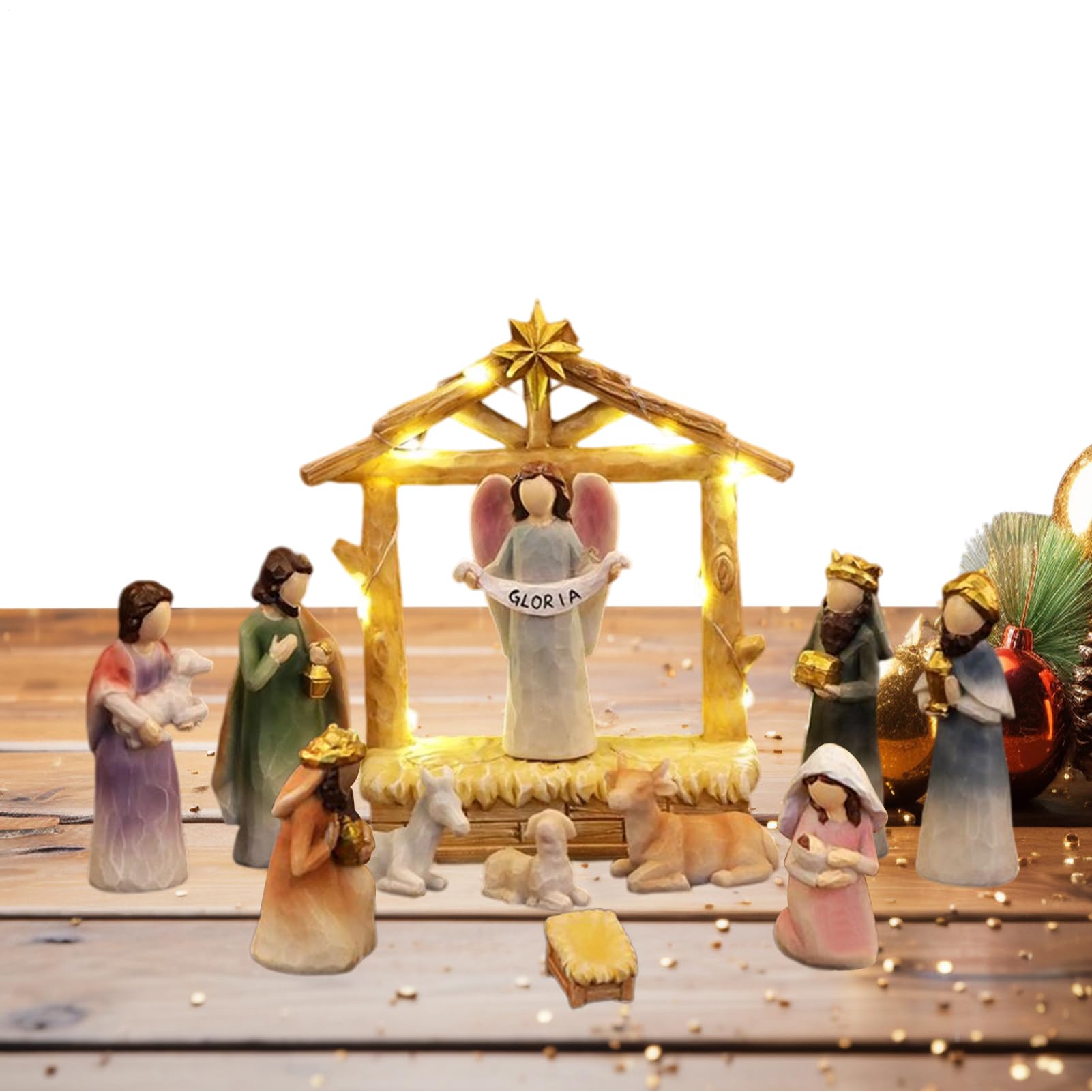 Weihnachtskrippen-Set für den Innenbereich – Mini-Futterkrippe, Ausstellung der Geburt Jesu | Traditionelle Statuen der Heiligen für Wohnzimmer, Kirche, Tisch, Schule, Zimmer d