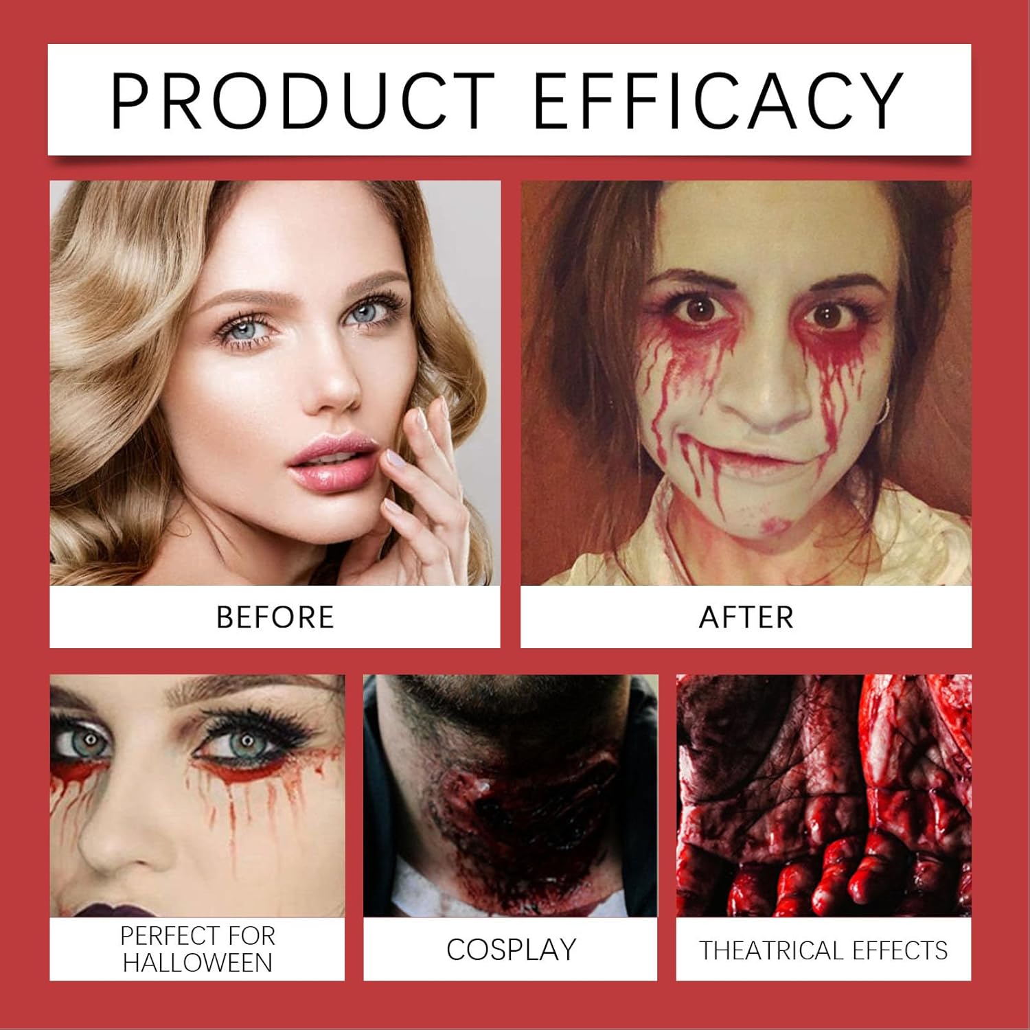 4PCS Fake Blood Makeup Kit, Special Effect Makeup Set, Realistic Coagulated Blood Gel and Blood Spray for Halloween Cosplay Costume Party, Safe Washable Fake Blood with Easy Clean