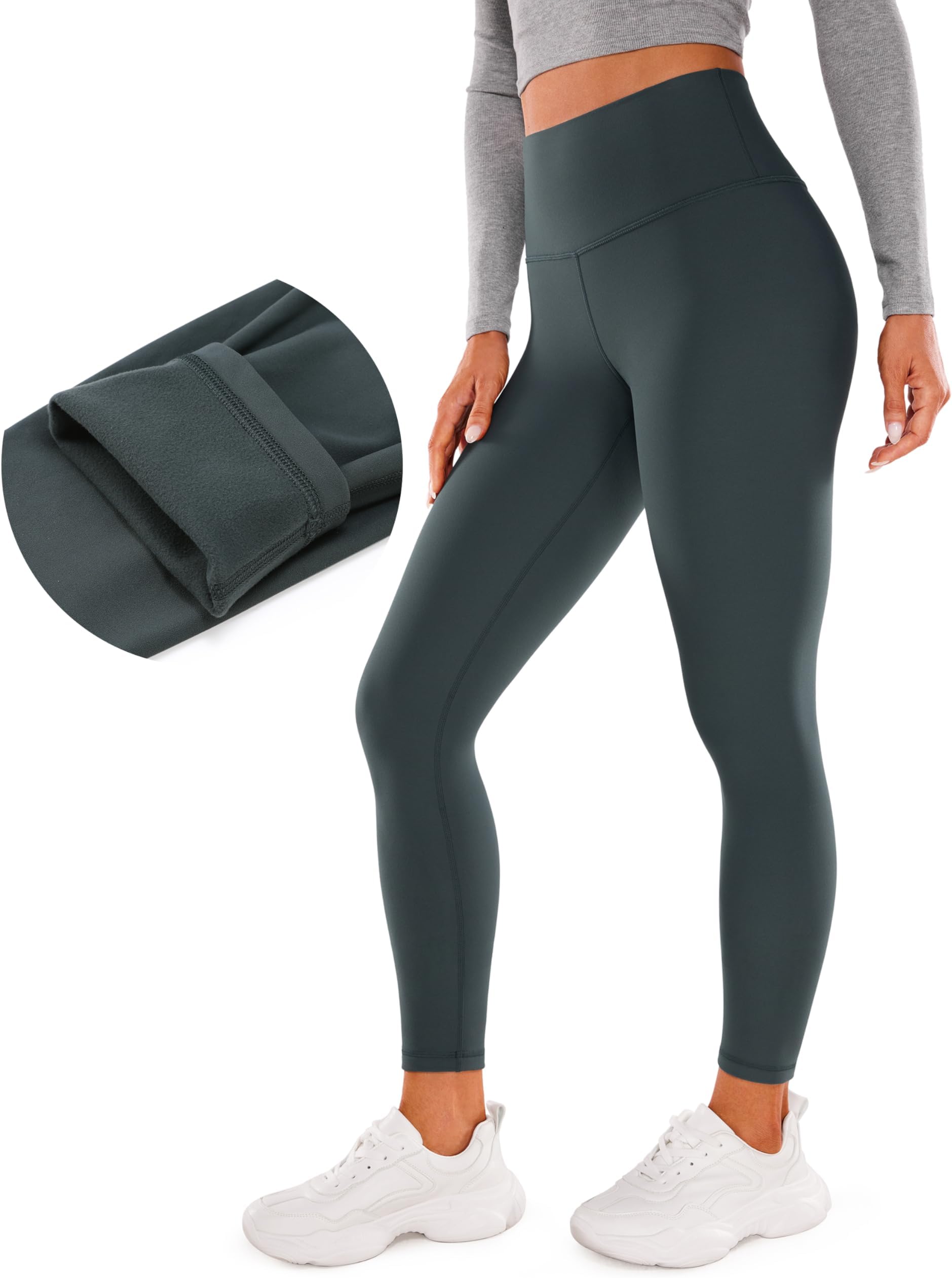 CRZ YOGA Womens Fleece Lined Soft Leggings 26.5" - Lounge Yoga Winter Warm Water Resistant High Waist Casual Thermal Pants