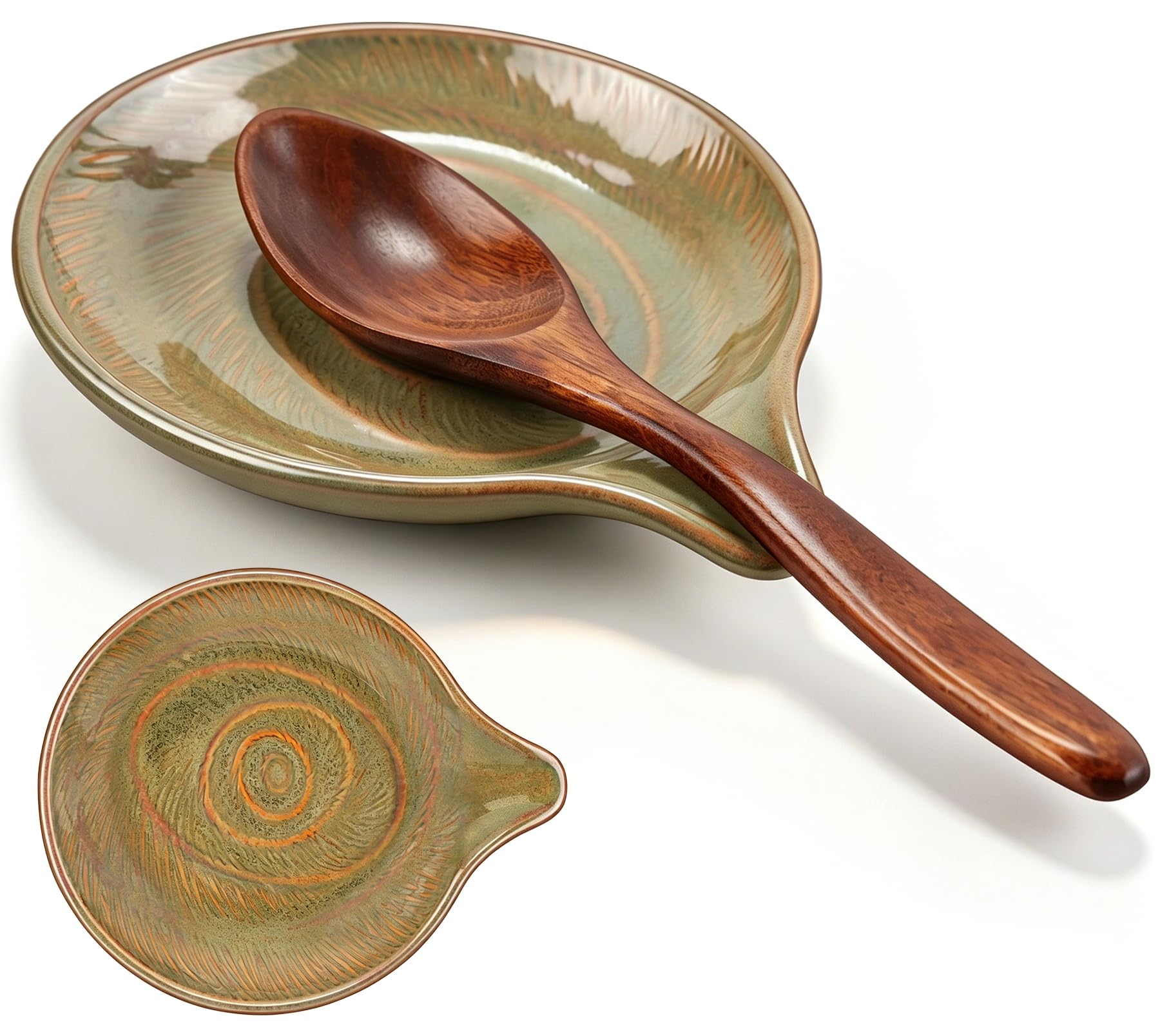 Ceramic Spoon Rest, 4.6 Inch Coffee Spoon Holder for Stove Top, Kitchen Counter, Utensils, Ladle, Coffee Spoons, Cooking spoons, Spatula, Tongs, Heat-Resistant, Feathershadow Brown
