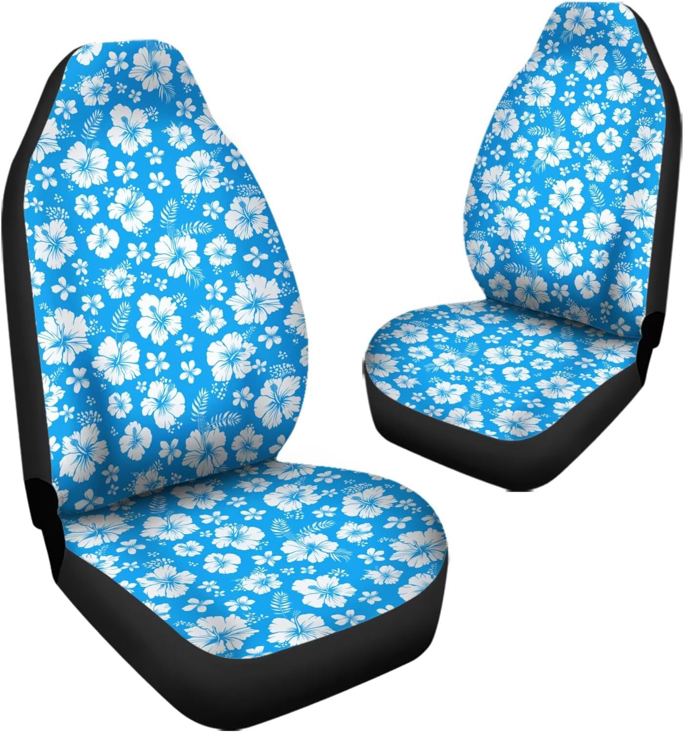 Blue Hibiscus Floral Front Car Seat Covers Only, 2pcs Auto Universal Seat Protector, Men Women Automobile Interior Decorate Accessories