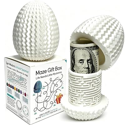 Money Puzzle Box for Cash Gift Card Holder - Reusable Secret Safe with 4 Unique Maze Egg Designs, 3D Printed Brain Teaser Game for Teens Adults, Easter Birthday Christmas Stocking Stuffer (White)