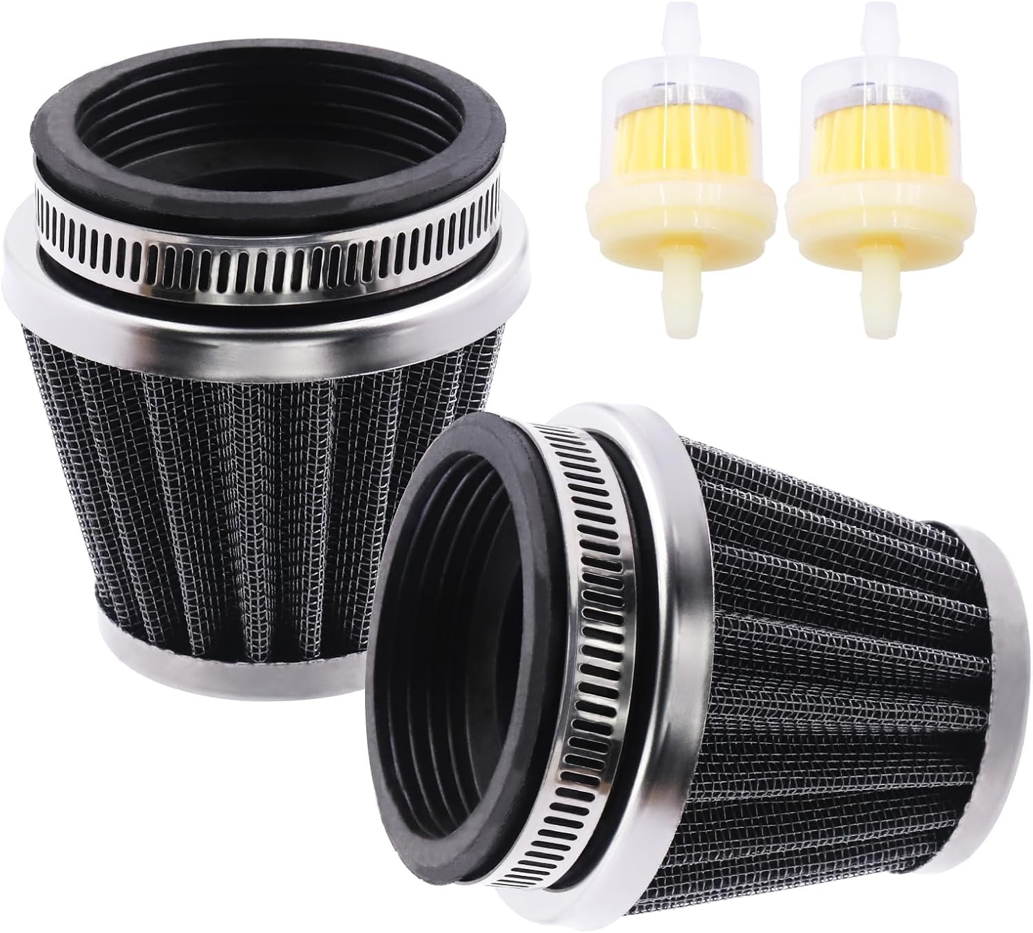 4Pcs 54mm Motorcycle Air Filter with Fuel Filter, Motorcycle Air Filter Cleaner Motorcycle Scooter Air Intake Filter Cleaner for Honda Yamaha Kawasaki