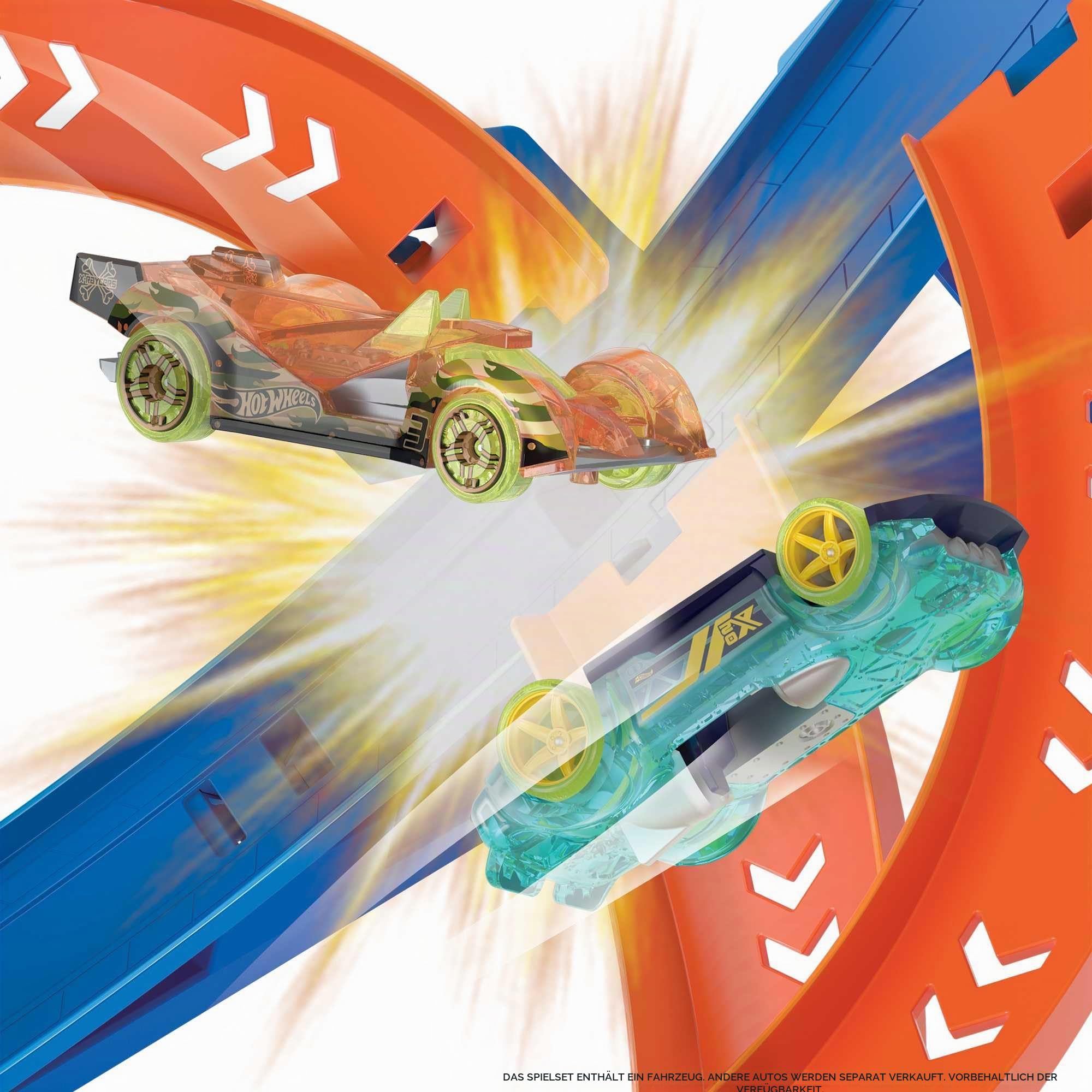 Hot Wheels HJT51 - Action Crash-Spirale Autorennbahn mit Crash-Zonen und Batterie-betriebenem Beschleuniger, enthält 1 Spielzeugauto, Spielzeug für Kinder ab 5 Jahren
