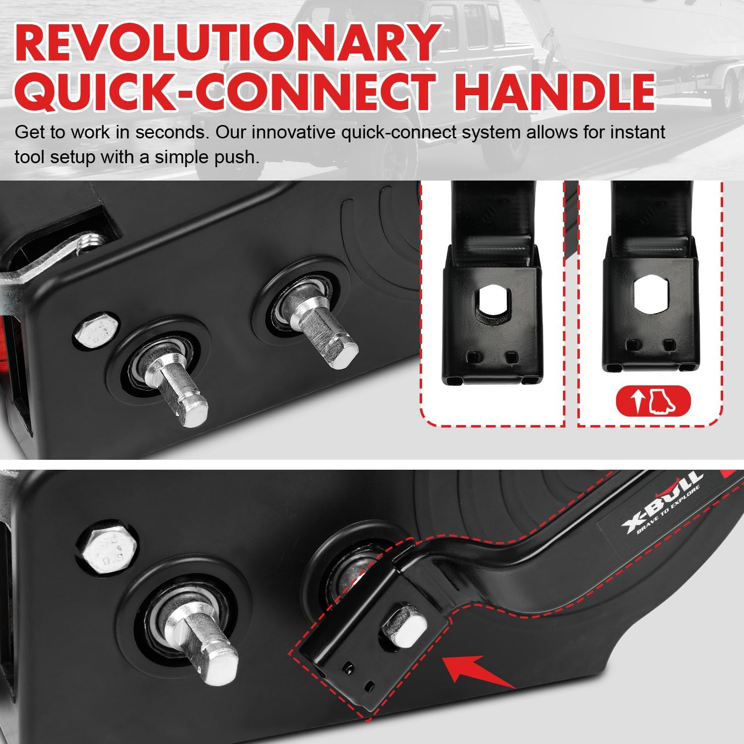 X-BULL Heavy Duty Boat Trailer Winch 3500 LBS 32FT Strap New Upgraded Quick-Connect Handle and Enclosed Housing, 2-Way Ratchet 4:1/8:1 Gear Winch for Boat, Truck, Trailer, RV, ATV, Jet Ski