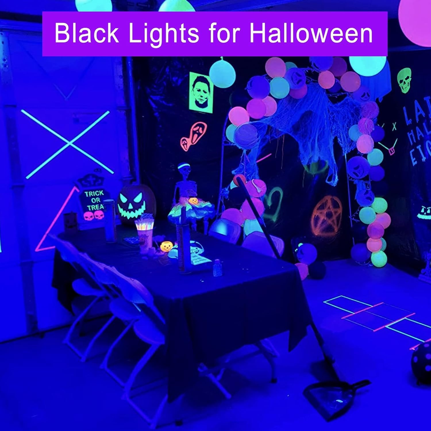 15W Halloween Black Spotlights Outdoor LED Spot Blacklights 120V Waterproof Black Spot Lighting with US Plug for Glow Dancing Party Body Painting Neon Poster Yard Decorations (6Pack)