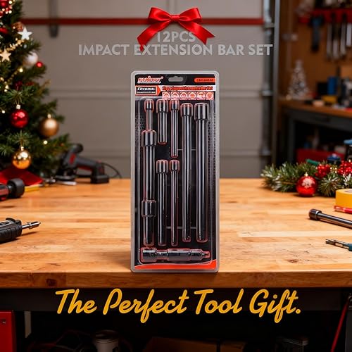 Miniatura 19 de HORUSDY Juego de 20 barras de extensión de zócalos, 1/4", 3/8" y 1/2", juego de extensión de zócalo de accionamiento universal, acero CR-V