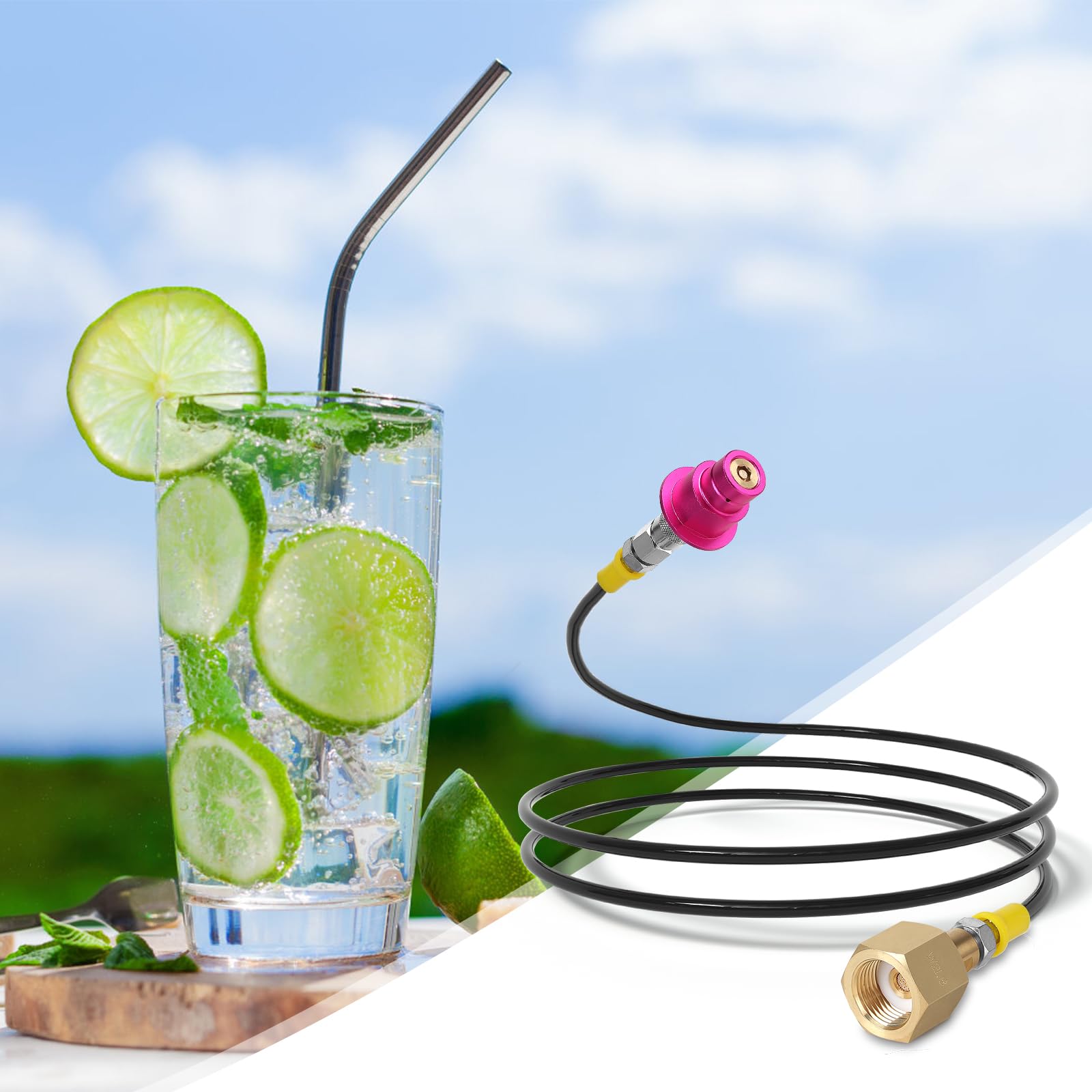 EFUTURETIME Adapter węża do butli CO2 W21.8-14 Soda-Stream Refill Quick Connect o wysokim ciśnieniu 1,5 m, kompatybilny z Soda-Stream Duo, Crystal 3.0, Gaia, Art, Terra