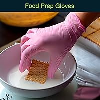 Vista 3 de FifthPulse - Guantes desechables de vinilo color rosa, sin polvo y sin látex, guantes para examen médico