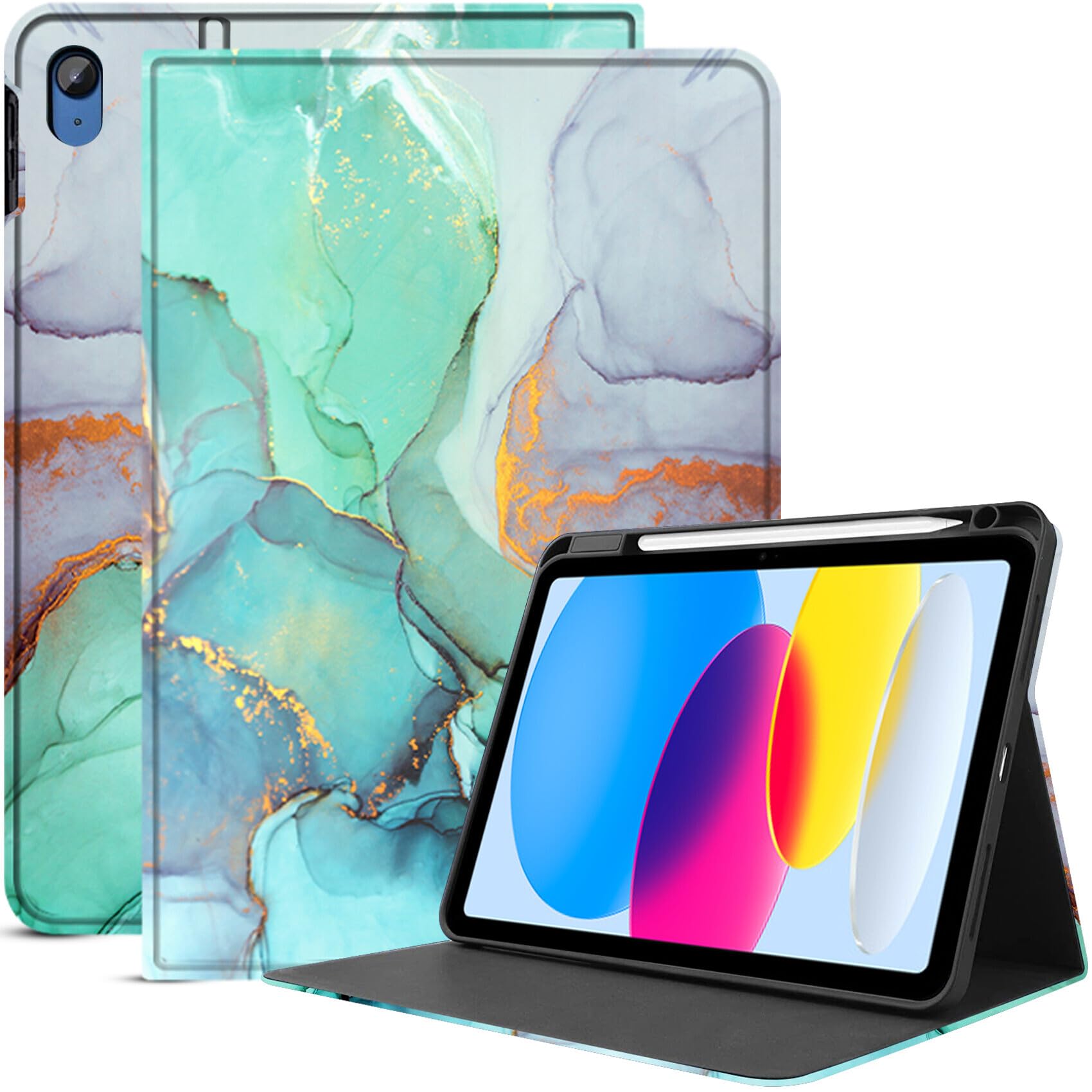 Robustrion Cover Case for iPad 10th Generation Cover, Folio Cover Case with [Pencil Holder] [Auto Sleep Wake] for iPad 10th Gen 10.9 inch - Marble Green (B0D56JZ5KM) Amazon Price History, Amazon Price Tracker